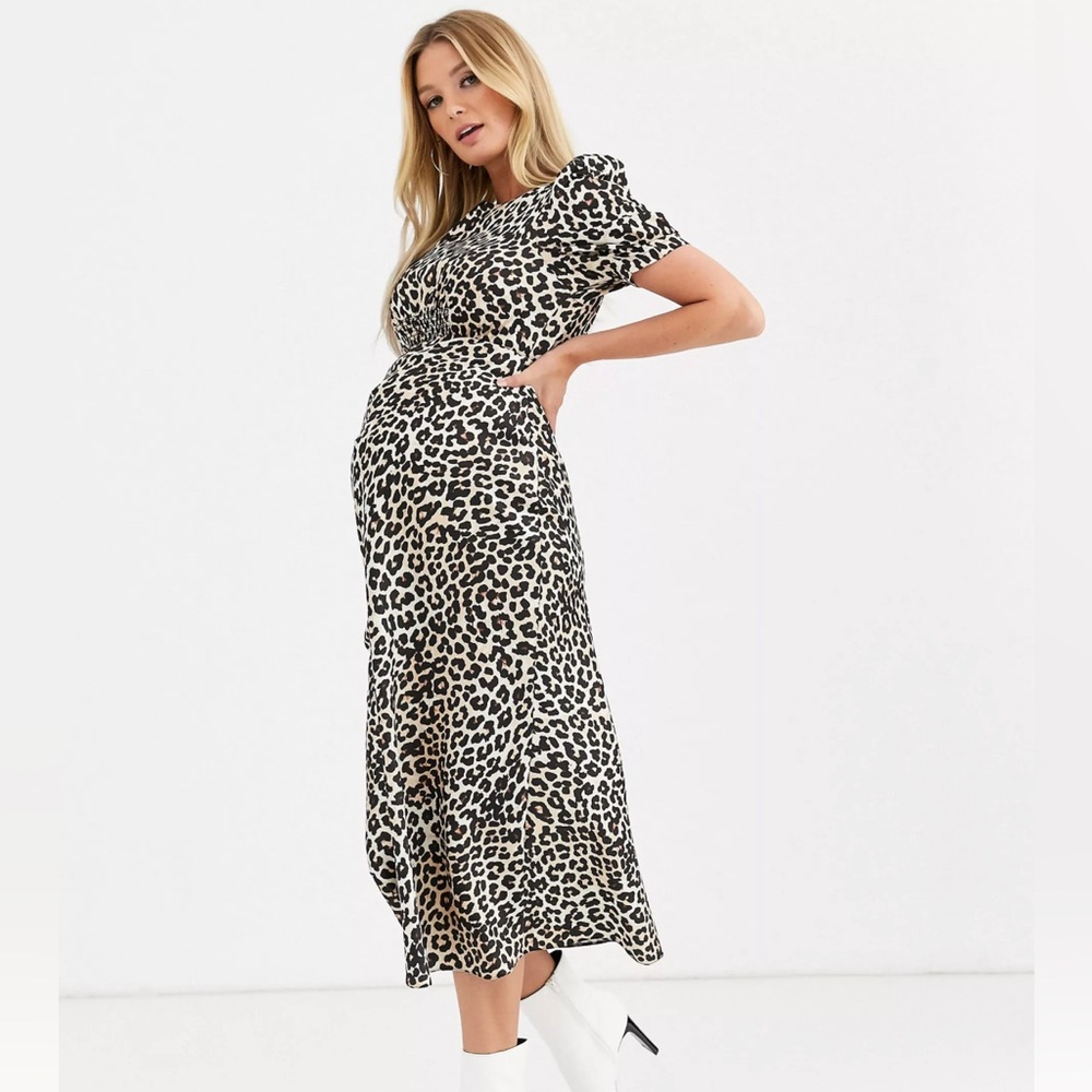 ASOS DESIGN Maternity midi tea dress in leopard print